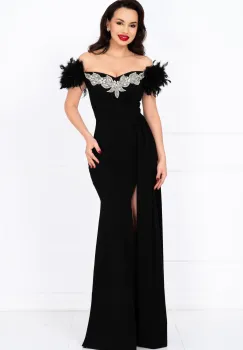 Rochie de seara lunga neagra tip sirena Alissa cu fulgi si trena imagine