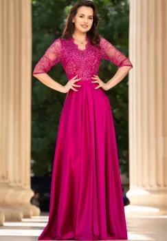 Rochie de seara lunga orhidee Lucrezia din tafta cu broderie imagine