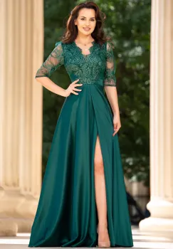 Rochie de seara lunga verde Lucrezia din tafta cu broderie imagine