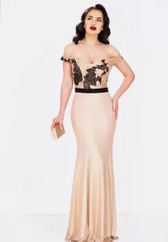 Rochie de seara MBG aurie lunga cu paiete imagine