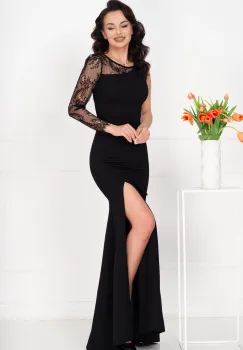 Rochie de seara neagra eleganta Jessie cu maneca din dantela imagine