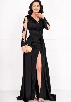 Rochie de seara neagra lunga Julianne cu broderie aplicata si trena detasabila imagine