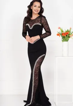 Rochie de seara neagra tip sirena Celesta cu maneci din dantela imagine