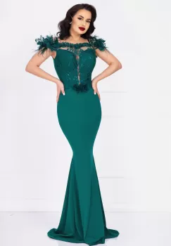 Rochie de seara Noely lunga verde cu broderie pretioasa si fulgi imagine