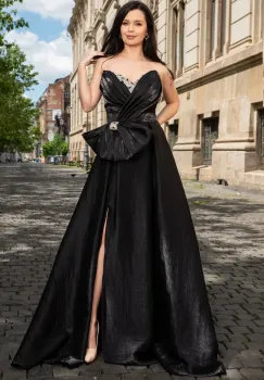 Rochie de seara pretioasa din organza Carlota cu funda maxi si strassuri imagine