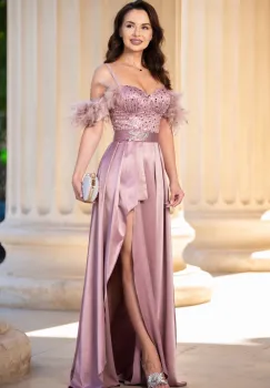 Rochie de seara rose Valeria din tafta cu paiete si fulgi imagine