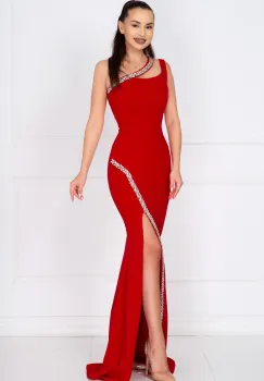 Rochie de seara rosie lunga Florence decorata cu pietre sclipitoare imagine