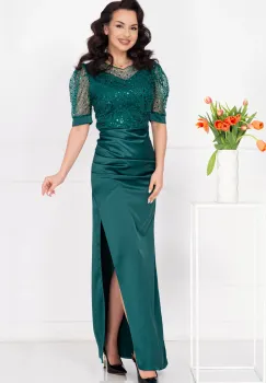 Rochie de seara Sophia verde din tafta cu bust din paiete imagine