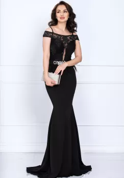 Rochie de seara tip sirena Renata neagra cu broderie si fulgi imagine