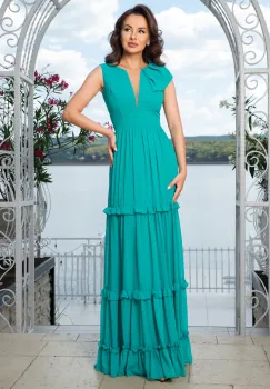 Rochie de seara turquoise cu volane imagine