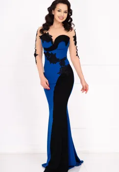 Rochie de seara Twilla albastra tip sirena cu broderie aplicata imagine