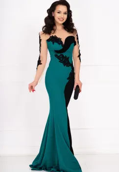 Rochie de seara Twilla verde tip sirena cu broderie aplicata imagine