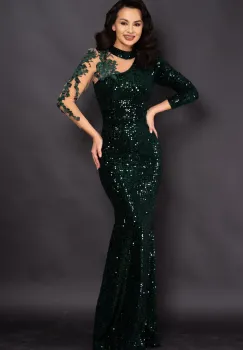 Rochie de seara verde din paiete Agathe cu broderie aplicata imagine