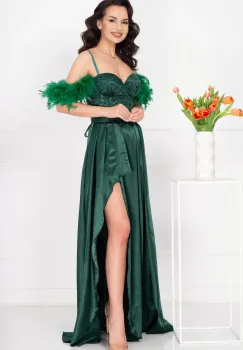 Rochie de seara verde Valeria din tafta cu paiete si fulgi imagine