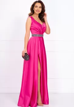 Rochie de soacra lunga Camila din tafta fucsia imagine