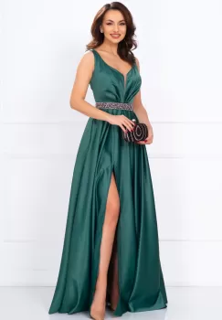 Rochie de soacra lunga Camila din tafta verde imagine
