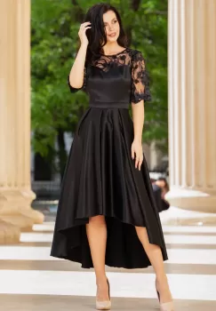 Rochie de soacra neagra cu flori 3D si pliseuri imagine