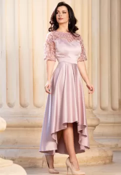 Rochie de soacra rose cu flori 3D si pliseuri imagine