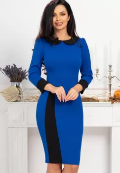 Rochie de zi albastra Lily cu guler si mansete negre imagine