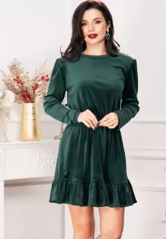 Rochie de zi Cherry din catifea verde cu volanas imagine
