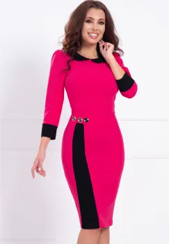 Rochie de zi conica ciclame Lily cu guler si mansete negre imagine