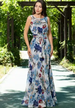 Rochie de zi din voal fin lunga cu imprimeu floral imagine