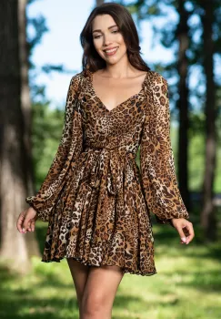 Rochie de zi din voal in clos cu imprimeu leopard imagine