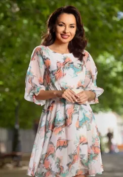 Rochie de zi in clos Adana din voal cu imprimeu tip pictura imagine