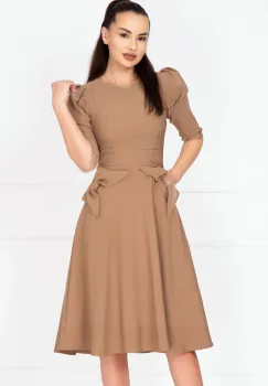 Rochie de zi in clos bej Helene cu fundite decorative imagine