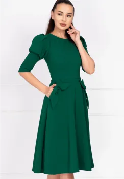 Rochie de zi in clos verde Helene cu fundite decorative imagine