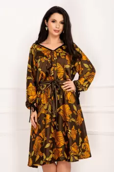 Rochie de zi Venezia satinata in clos cu imprimeu tomnatic imagine