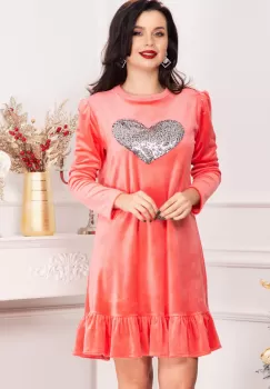Rochie din catifea Alma roz cu inima din paiete imagine