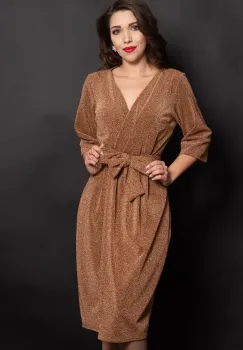 Rochie din lurex aramie petrecuta cu cordon in talie imagine