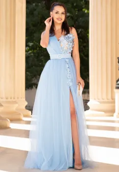 Rochie eleganta bleu din tulle Rain cu flori 3D imagine
