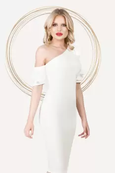 Rochie eleganta de cununie Pretty Girl ivoire cu umar gol si volanase imagine