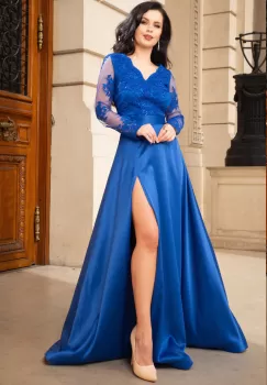 Rochie eleganta de seara Joana din tafta albastru royal cu bust din dantela imagine