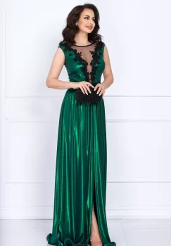 Rochie eleganta Ginette verde peliculizata cu broderie aplicata imagine