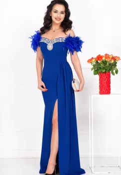 Rochie eleganta lunga albastra tip sirena Alissa cu fulgi si trena imagine