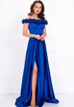 Rochie eleganta lunga Penelope royal cu trandafiri pretiosi imagine