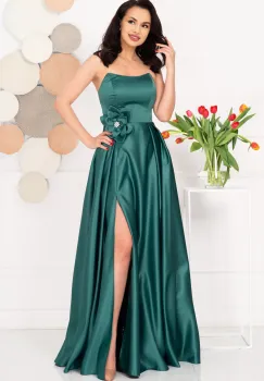 Rochie eleganta lunga verde Lorelai din tafta cu floare 3D imagine