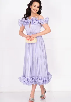 Rochie eleganta midi din organza lila Rosalyn cu volane romantice imagine