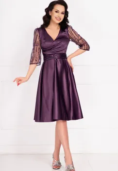 Rochie eleganta midi mov Britney in clos cu maneci din tulle imagine