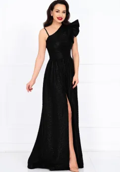 Rochie eleganta neagra Amanda din jacquard creponat imagine