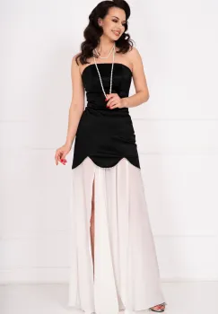 Rochie eleganta neagra Hope cu fusta detasabila din voal si perle imagine