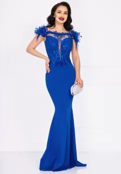 Rochie eleganta Noely albastru royal cu broderie pretioasa si fulgi imagine