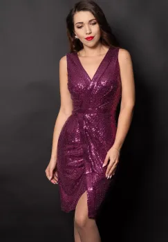 Rochie eleganta petrecuta Luiza mov cu paiete si glitter imagine