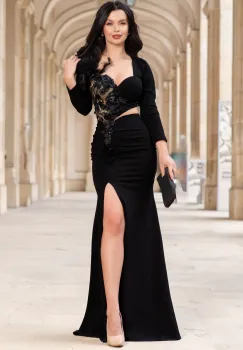 Rochie eleganta pretioasa Vanda tip sirena cu flori 3D imagine