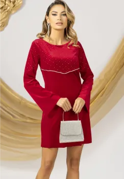 Rochie eleganta rosie din catifea croi tip A imagine