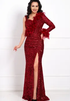 Rochie eleganta rosie Isabela cu fronseuri si insertie de fulgi imagine