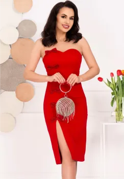 Rochie eleganta rosie midi June cu fundite decorative imagine